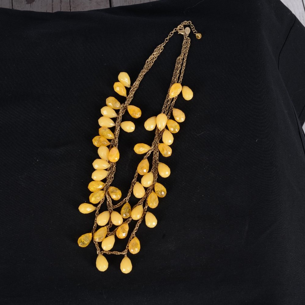 Anthropologie 3 Strand Yellow Beaded Necklace